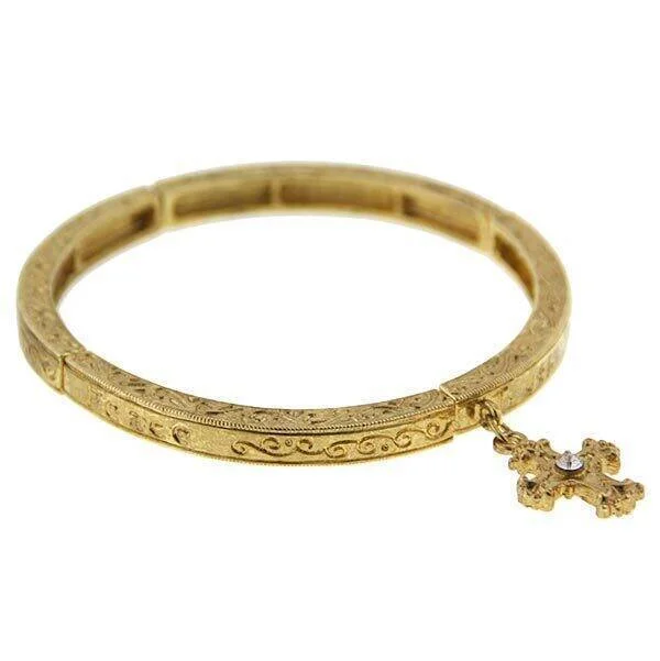 1928 Jewelry Gold Cross With Crystal Stretch Bracelet