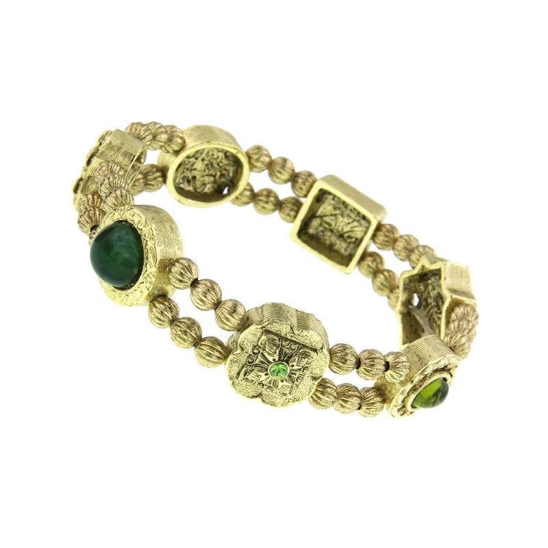 1928 Jewelry Jade Gemstone Olivine & Peridot Stone Charm Stretch Bracelet