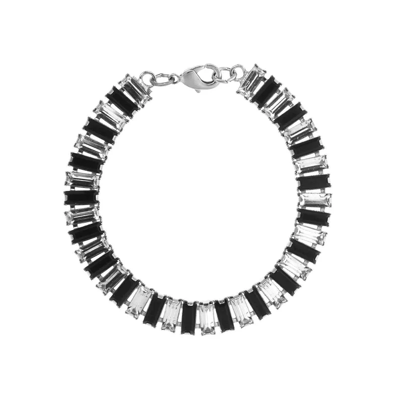 1928 Jewelry Jet Black And Crystal Clear Austrian Baguette Chain Link Bracelet