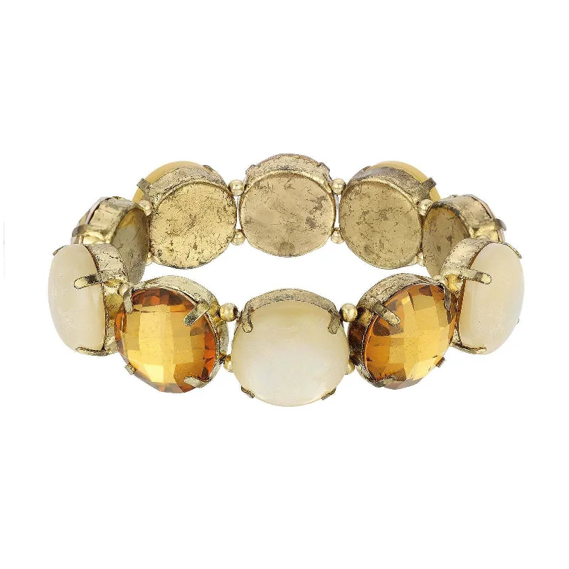 1928 Jewelry Light Topaz & White Stone Antiqued Stretch Bracelet