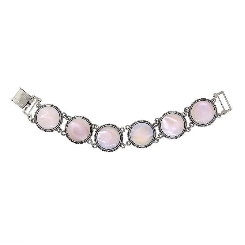 1928 Jewelry Round Pink Mother Of Pearl Clasp Bracelet