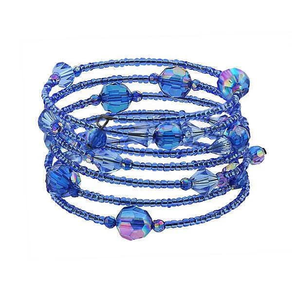 2028 Jewelry 5 Row Sapphire Blue AB Beaded Coil Bracelet