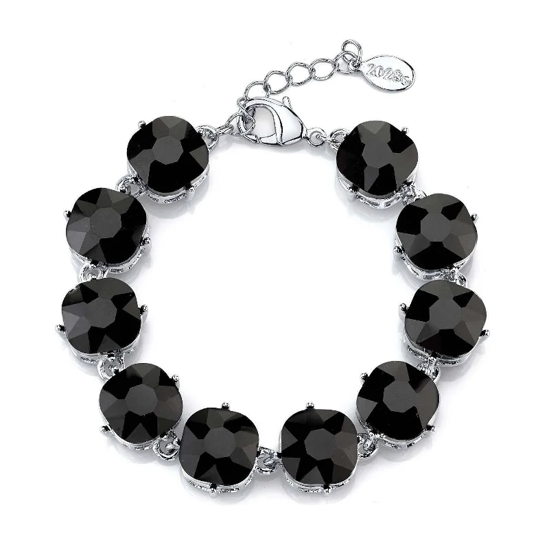 2028 Jewelry Black Faceted Round Glass Stone Bracelet 7 - 8 Inch Adjustable