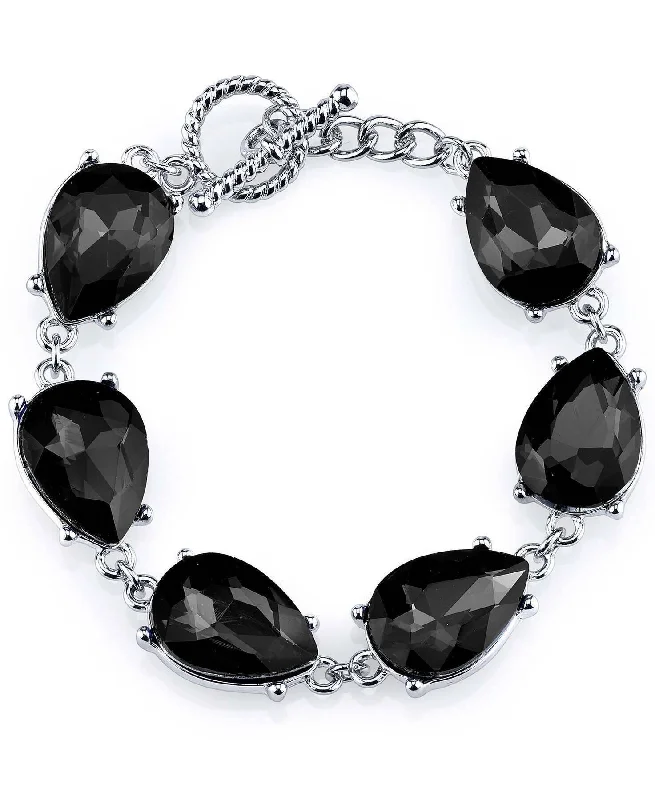 2028 Jewelry Black Faceted Teardrop Glass Stone Toggle Bracelet