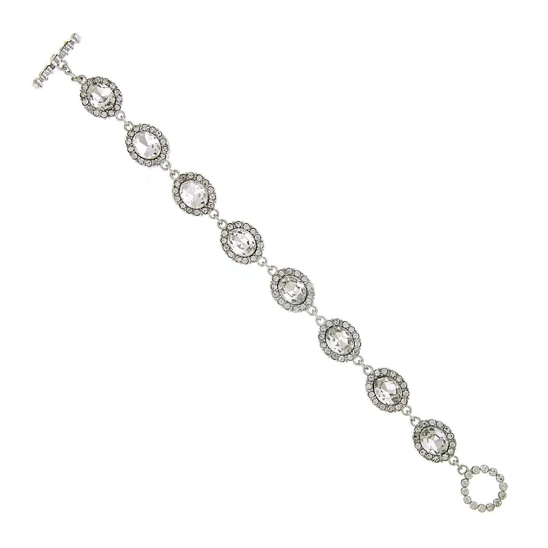 2028 Jewelry Oval Faceted Crystal Link Toggle Bracelet