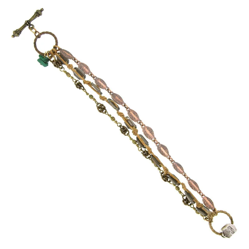 T.R.U. Waxed Linen Woven Chain Bracelet Accented With Gemstone Malachite