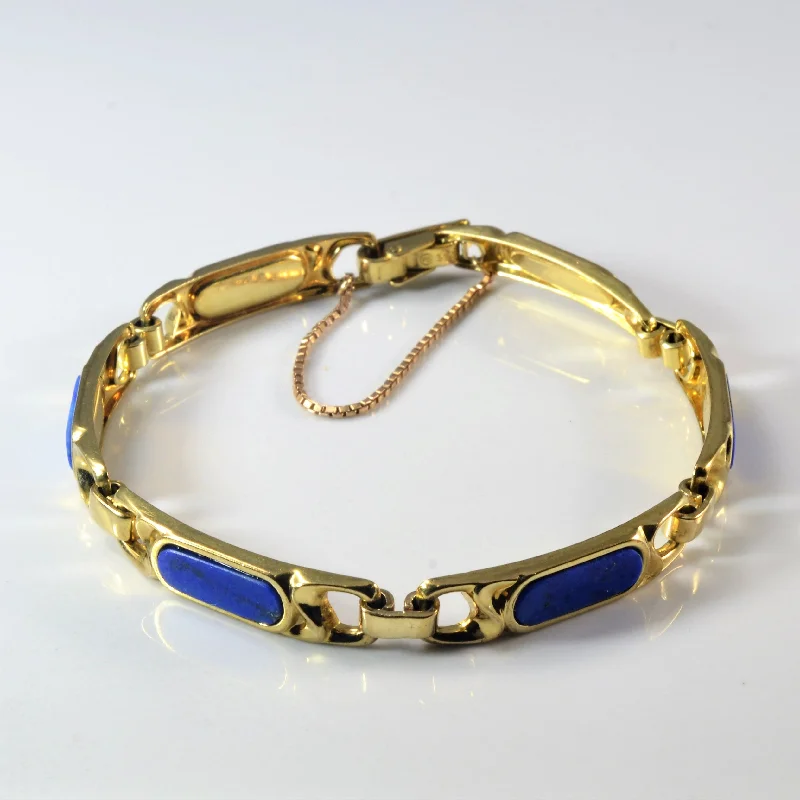 Bezel Set Lapis Inlay Gold Chain Bracelet | 4.50ctw | 7.5" |