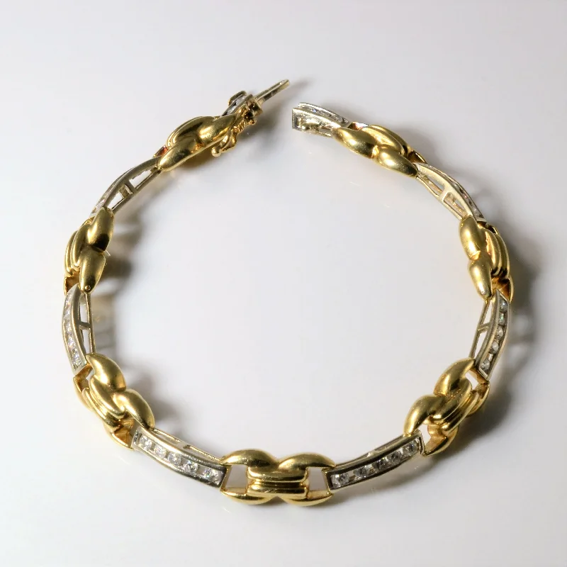 Channel Set Diamond Two Tone Gold Chain Bracelet | 0.88ctw | 7.5"|