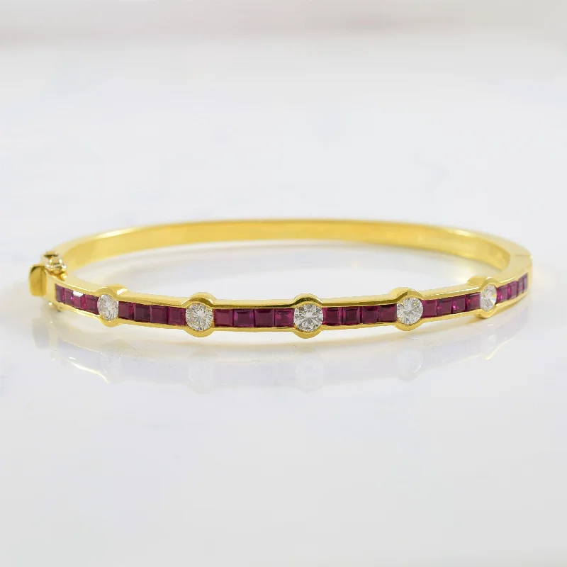 Channel Set Diamond & Ruby Bangle | 0.85ctw, 2.80ctw | 8" |