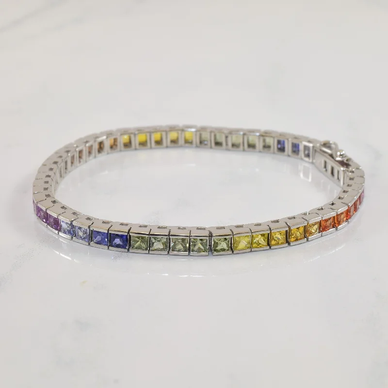 Channel Set Multi Colour Sapphire Bracelet | 6.50ctw | 7.5" |