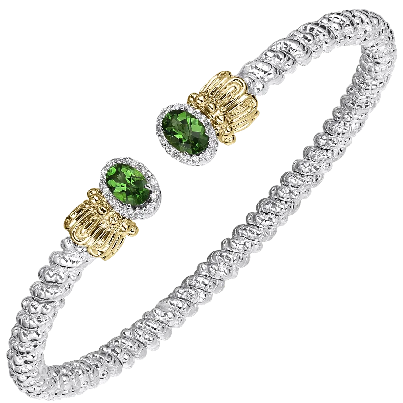 Chrome Diopside & Diamond Cuff Bangle Bracelet