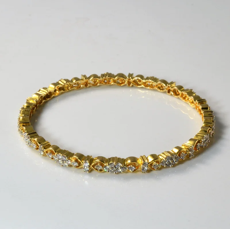 Cluster Diamond Filigree Gold Bangle | 2.23ctw | 8"|