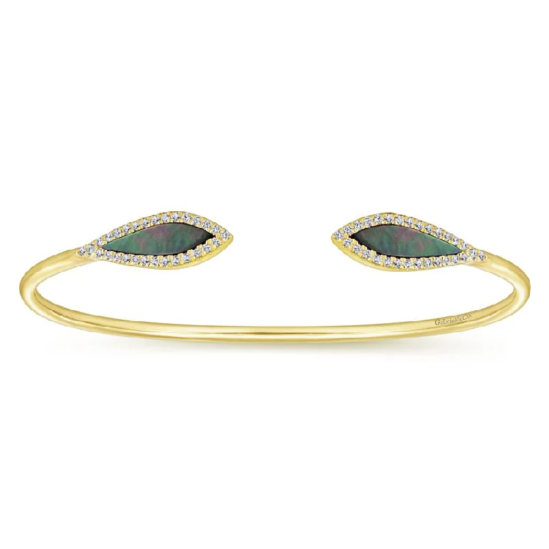 14K Yellow Gold Diamond & Black Mother of Pearl Bangle