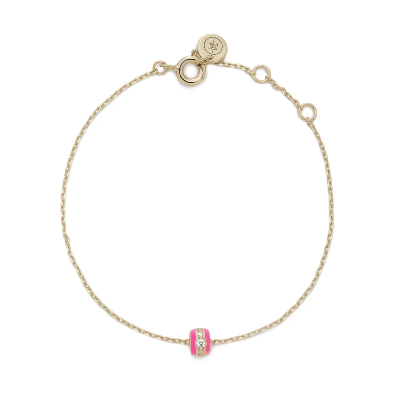 Pink Enamel & Cz Channel Rondelle Bracelet