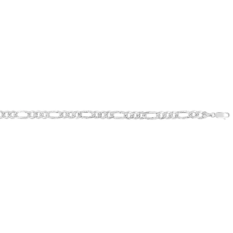 Silver 7.2mm White Pave Figaro Chain