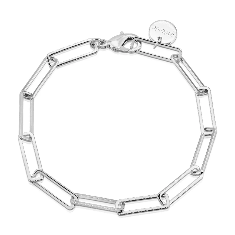 Silver Large Rectangle Link Chain Bracelet