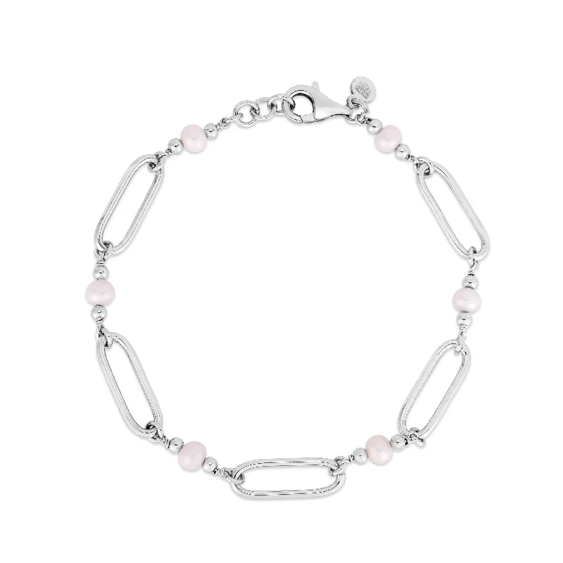 Silver Pearl Paperclip Bracelet