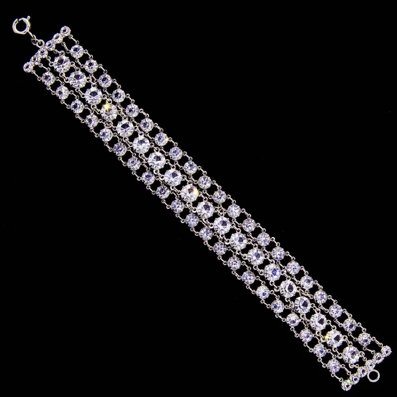 1928 Jewelry 3 Row Round Vintage Austrian Crystal Link Bracelet