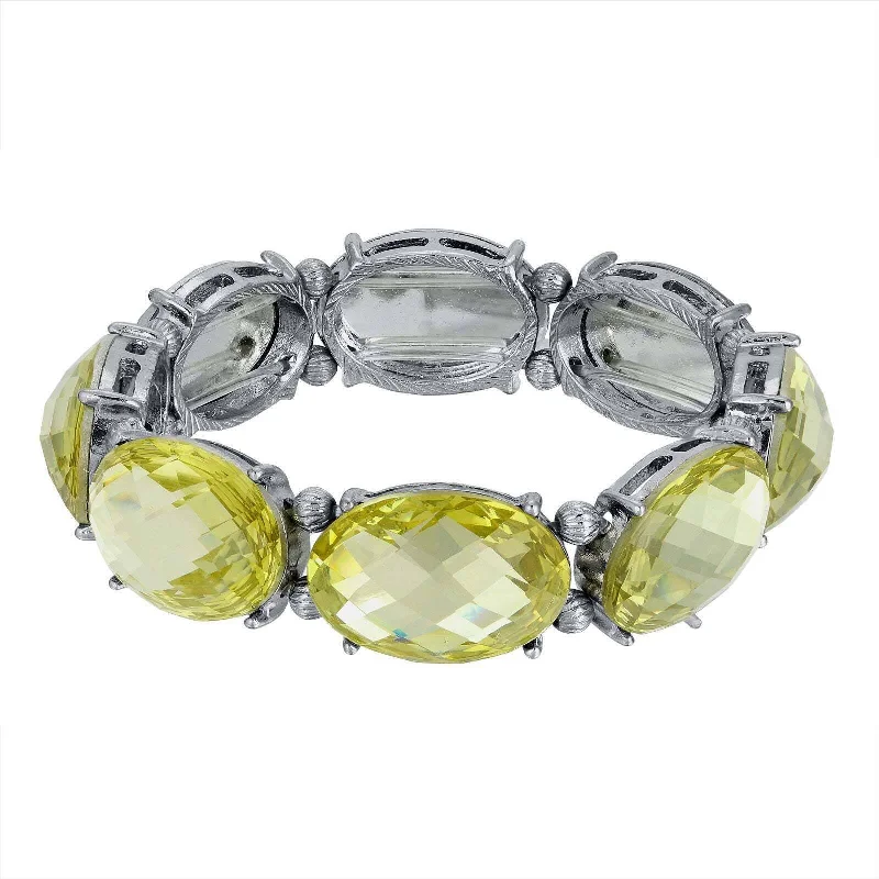 1928 Jewelry Light Yellow Crystal Oval Faceted Stretch Bracelet