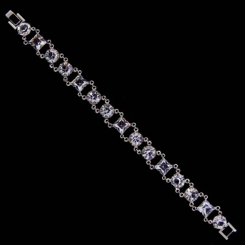 1928 Jewelry Round And Square Vintage Austrian Crystal Link Bracelet