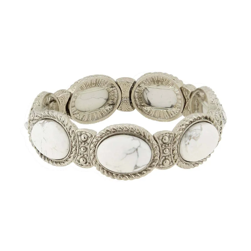 1928 Jewelry Gemstone White Howlite Stretch Bracelet