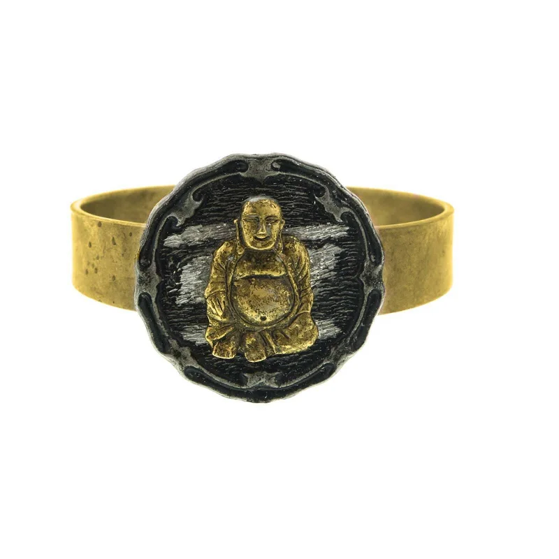 T.R.U. Hinged Bracelet With Pewter-Tone Finish Sitting Buddha