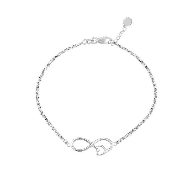 Sterling Silver Infinity Symbol Heart Adjustable Bracelet