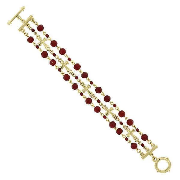 Symbols Of Faith 3-Row Bead And Cross Toggle Bracelet