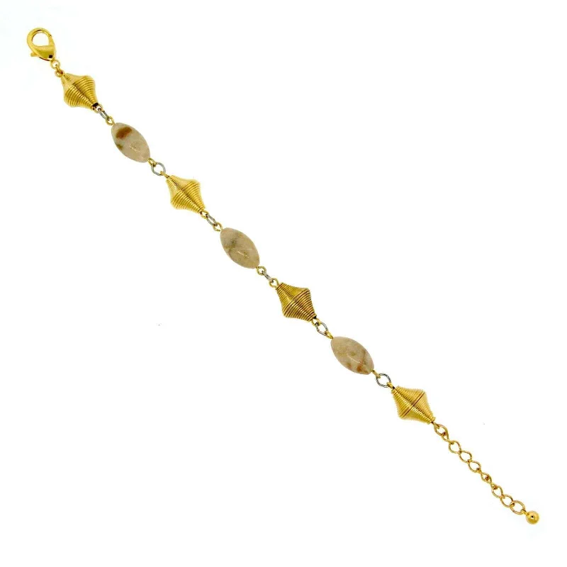 T.R.U. Riverstone Gemstone Gold Spring Beaded Bracelet