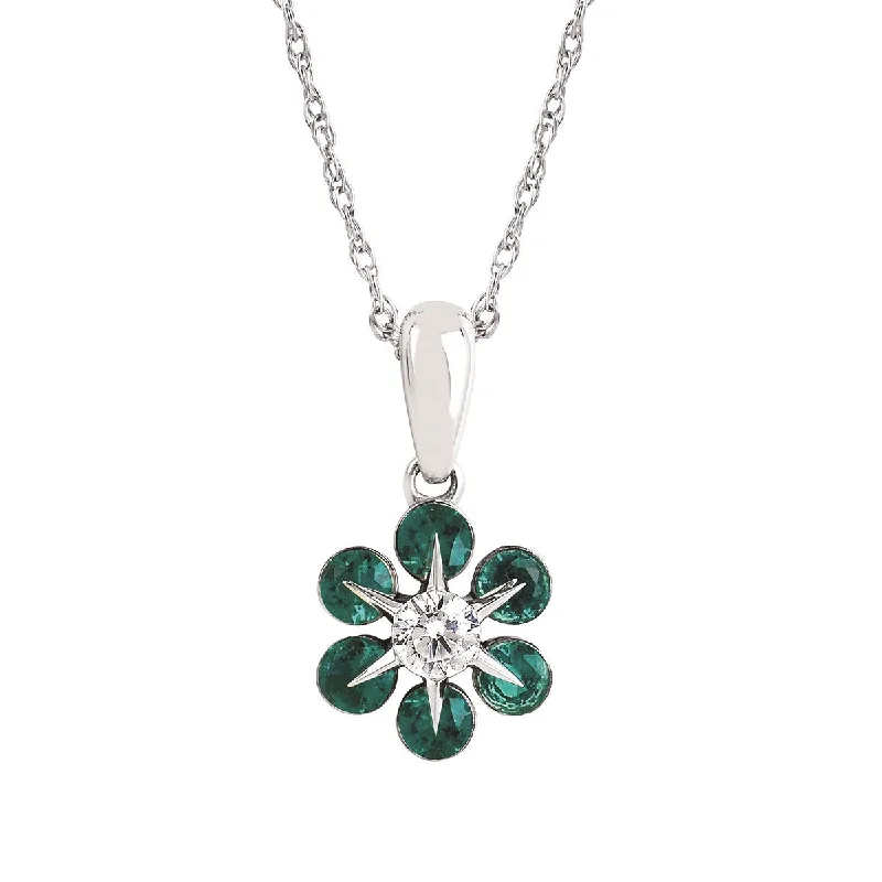 14K WHITE GOLD EMERALD DIAMOND PENDANT