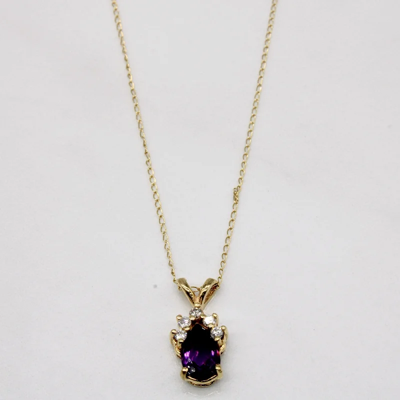 Amethyst & Diamond Pendant 14k Necklace | 0.10ctw, 0.62ctw| 18" |