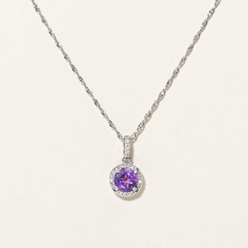 Amethyst & Diamond Pendant & Necklace | 0.60ct, 0.11ctw | 18" |