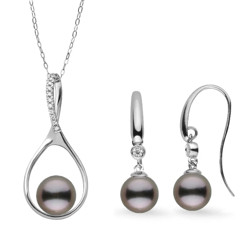 Cascading Wishes Tahitian Pearl and Diamond Pendant and Earrings Set