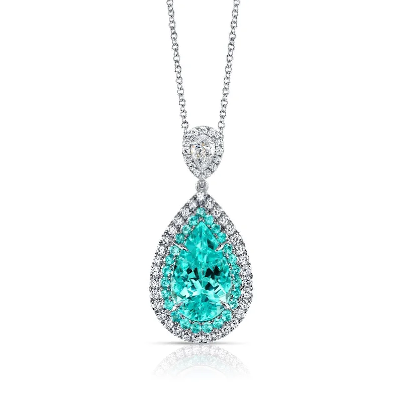 Paraiba Tourmaline and Diamond Pendant in Platinum