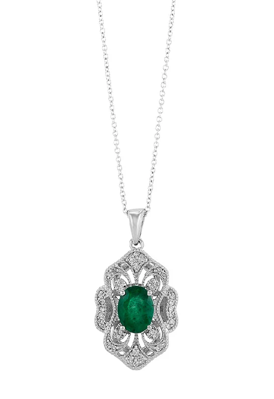 14K White Gold Emerald and Diamond Pendant, 1.31 TCW