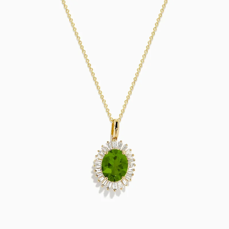 14K Yellow Gold Peridot and Diamond Pendant