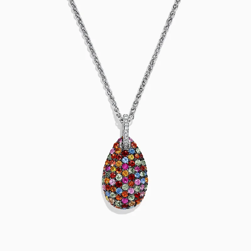 Splash Sterling Silver Multi Sapphire & Diamond Pendant, 3.26 TCW