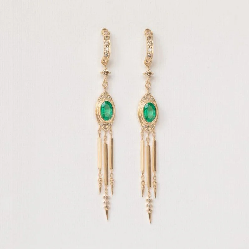 Emerald and Diamonds Totem Earrings