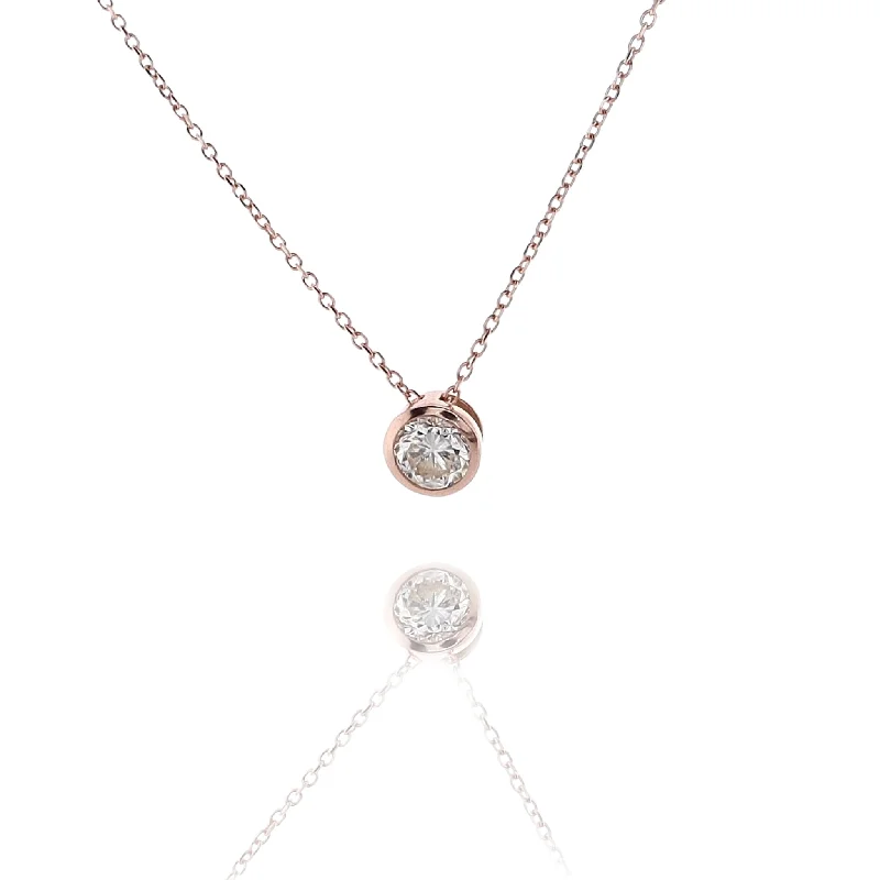 Estate 14 Karat Rose Gold Solitaire Diamond Pendant Necklace