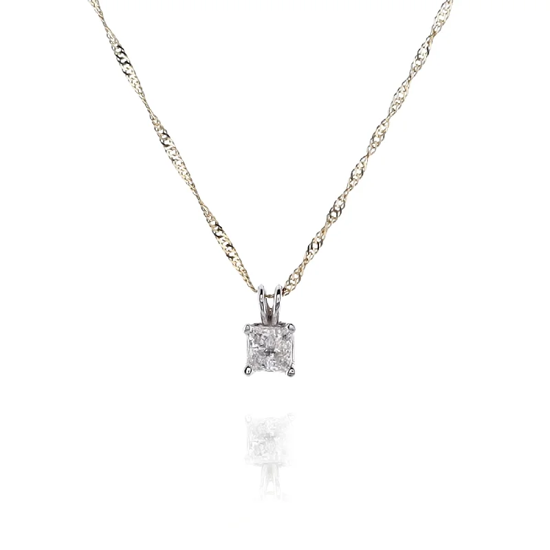 Estate 14 Karat White Gold Solitaire Diamond Pendant and 14 Karat Yellow Gold Chain Necklace