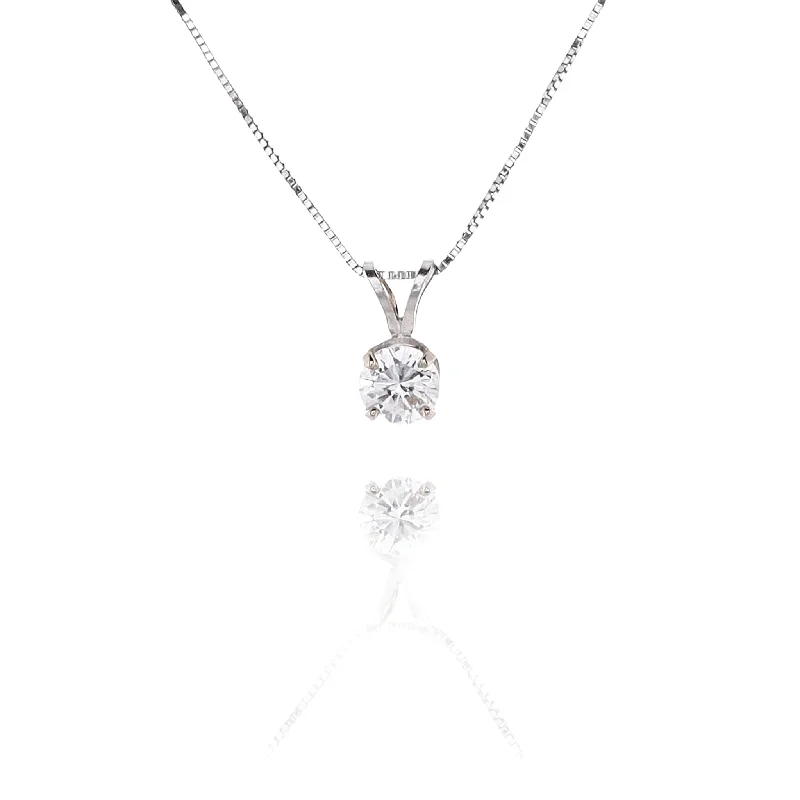 Estate 14 Karat White Gold Solitaire Diamond Pendant Necklace