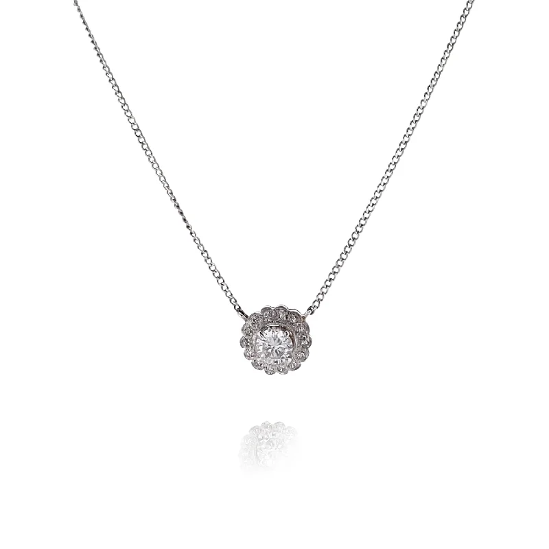 Estate 14 Karat White Gold Stationary Diamond Pendant Necklace