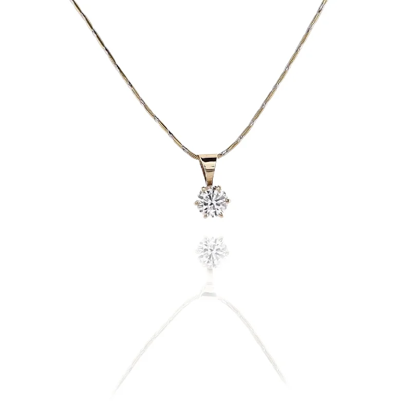 Estate 14 Karat Yellow Gold Solitaire 6 Prong Diamond Pendant Necklace