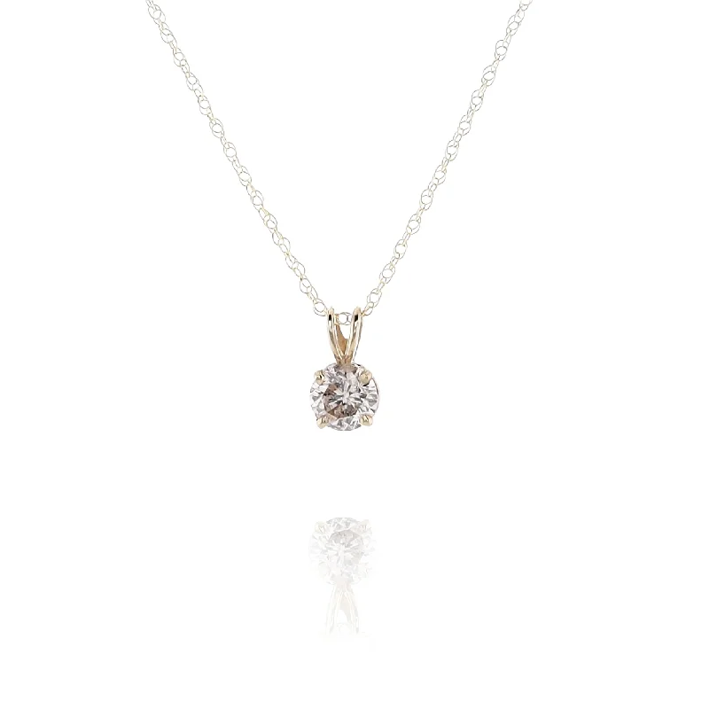 Estate 14 Karat Yellow Gold Solitaire Diamond Pendant Necklace