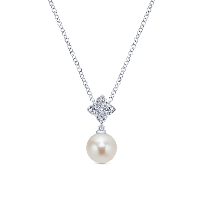 Gabriel & Co.  Cultured Pearl and Diamond Pendant Necklace