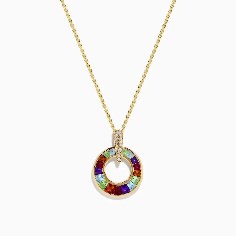 Mosaic 14K Yellow Gold Multi Gemstone and Diamond Pendant