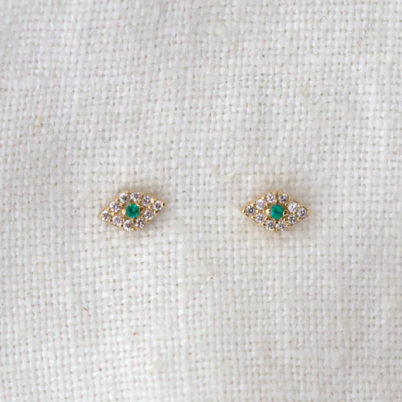 Pave & Emerald Evil Eye Flat Back Studs