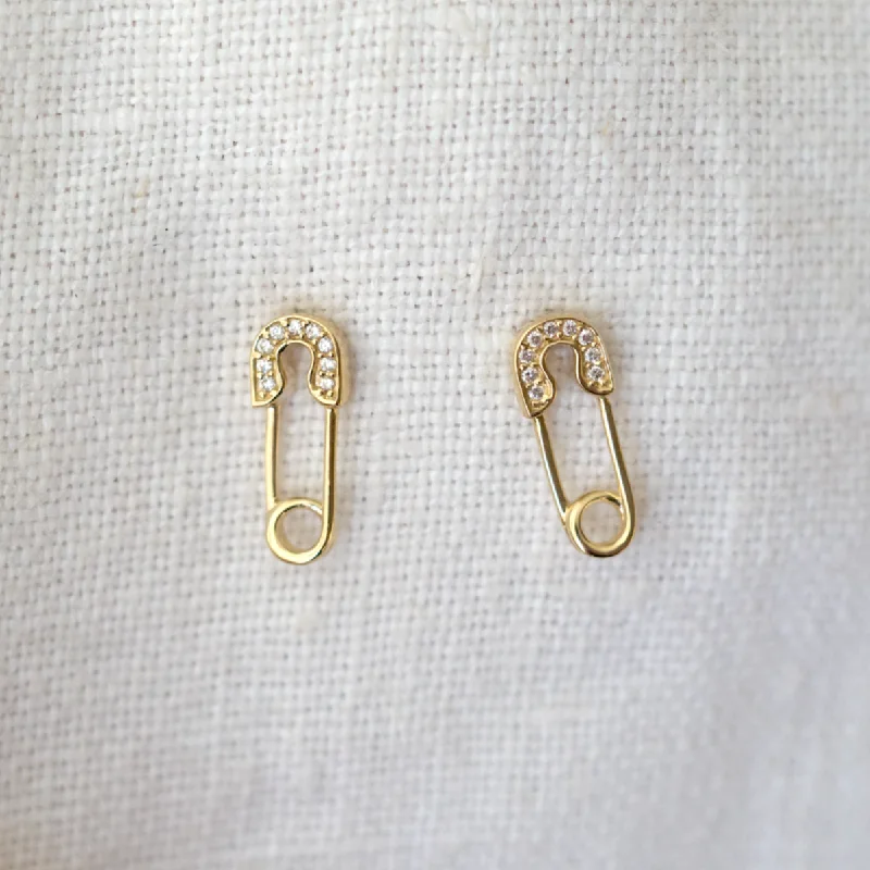 Pave Safetypin Studs - Pair