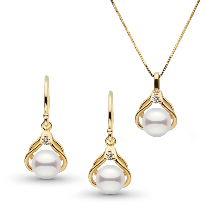 Tiara Collection Akoya Pearl and Diamond Pendant and Earrings Set