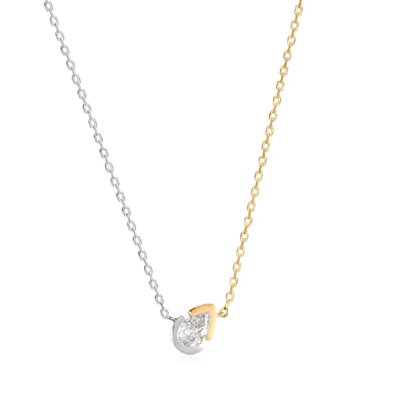 Two-Tone Bezel Pear Lab Grown Diamond Pendant Necklace